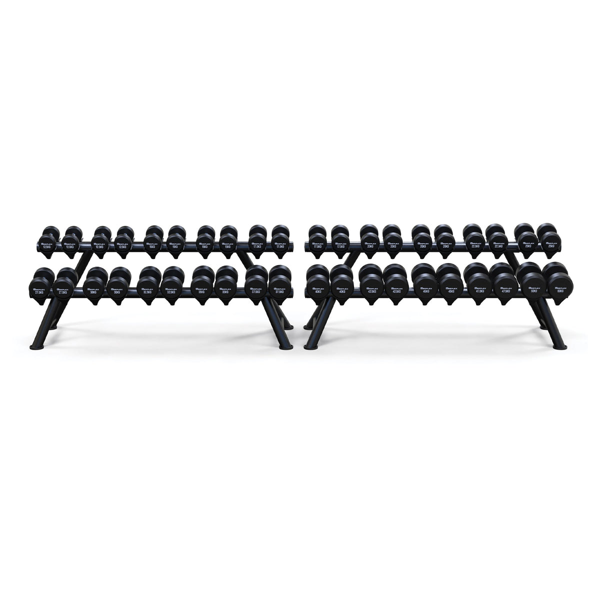 Reeplex Commercial Round Head Dumbbell 12.5kg-50kg Set + Rack