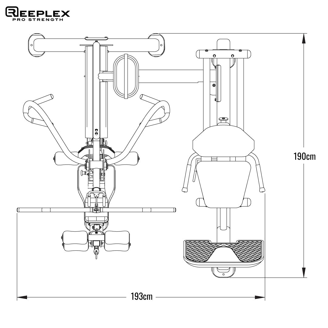 commercial multi-gym with leg press - dimensions