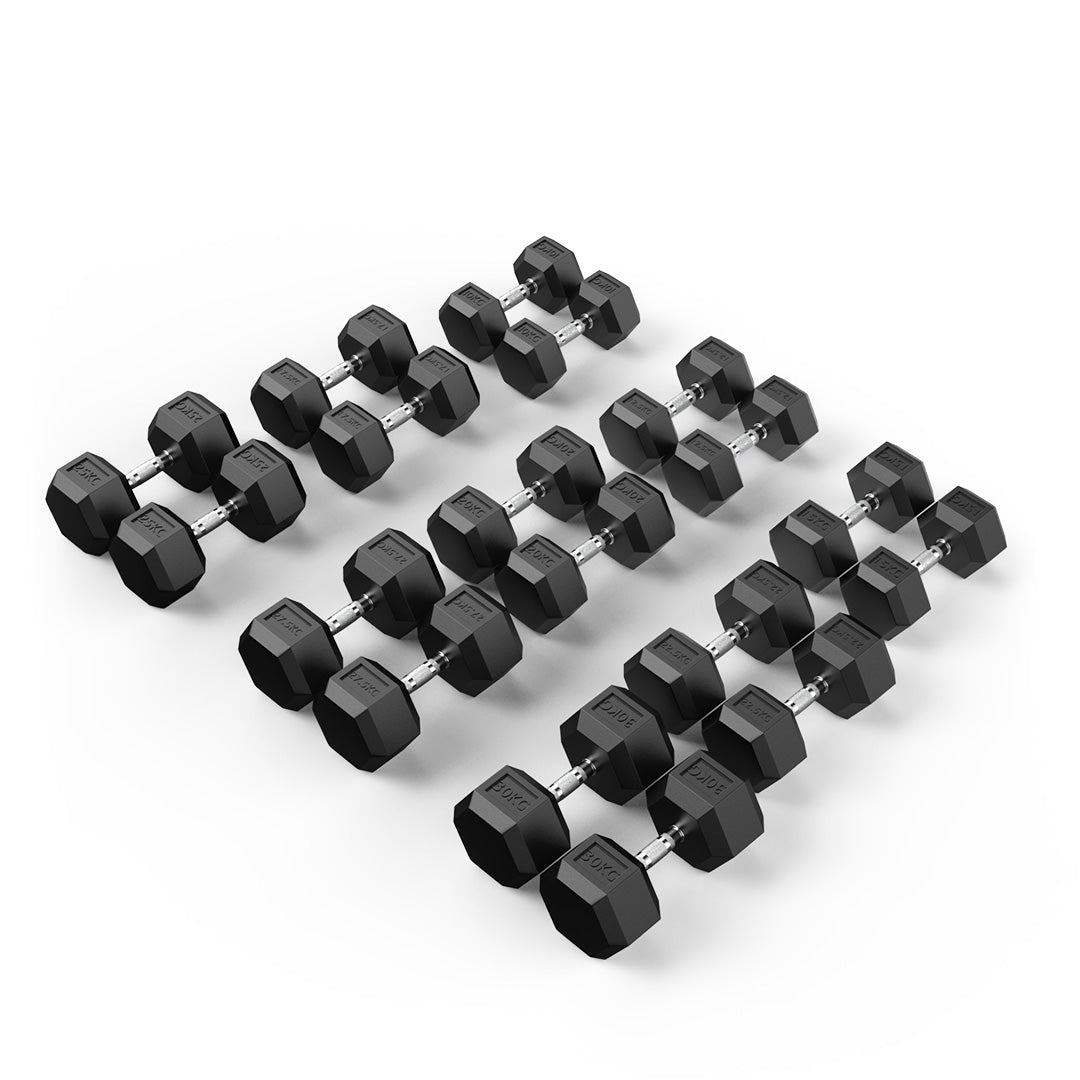 10-30kg Rubber Hex Dumbbell Set - Rubber Hex Dumbbells Perth