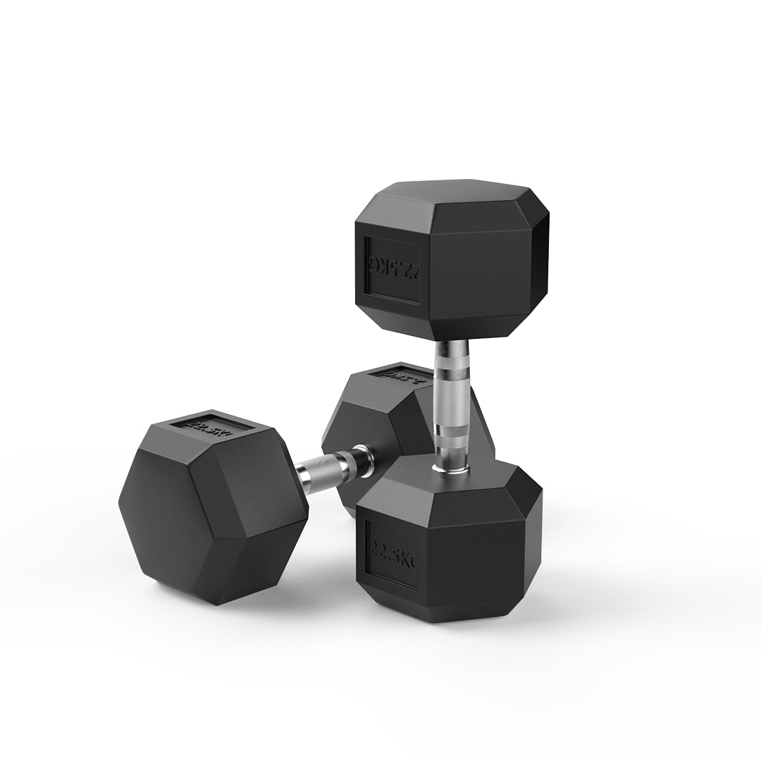 image of 22.5kg rubber hex dumbbell pair