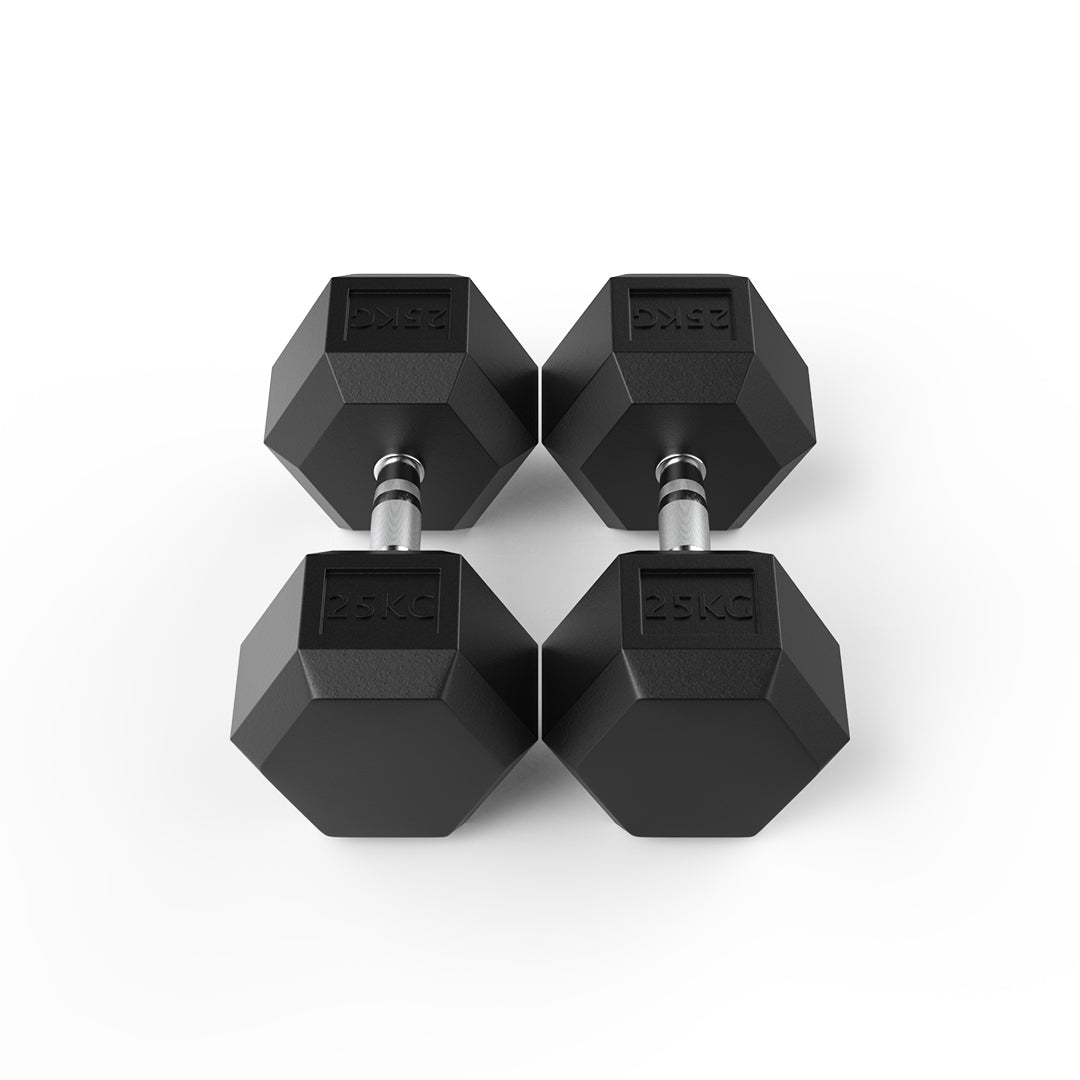 image of 25kg rubber hex dumbbell pair