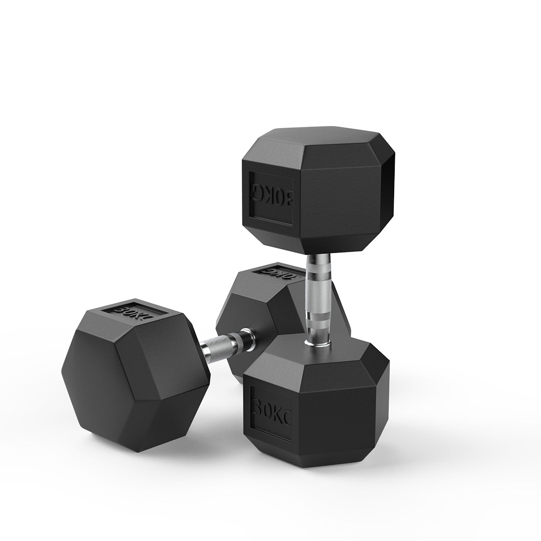 image of 30kg rubber hex dumbbell pair