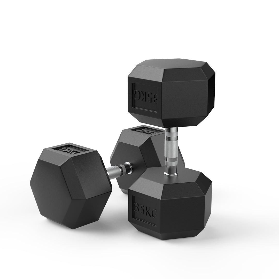 image of 35kg rubber hex dumbbell pair