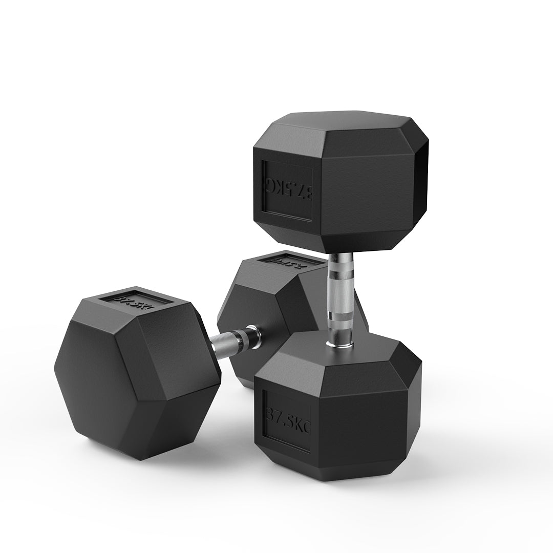 image of 37.5kg rubber hex dumbbell pair