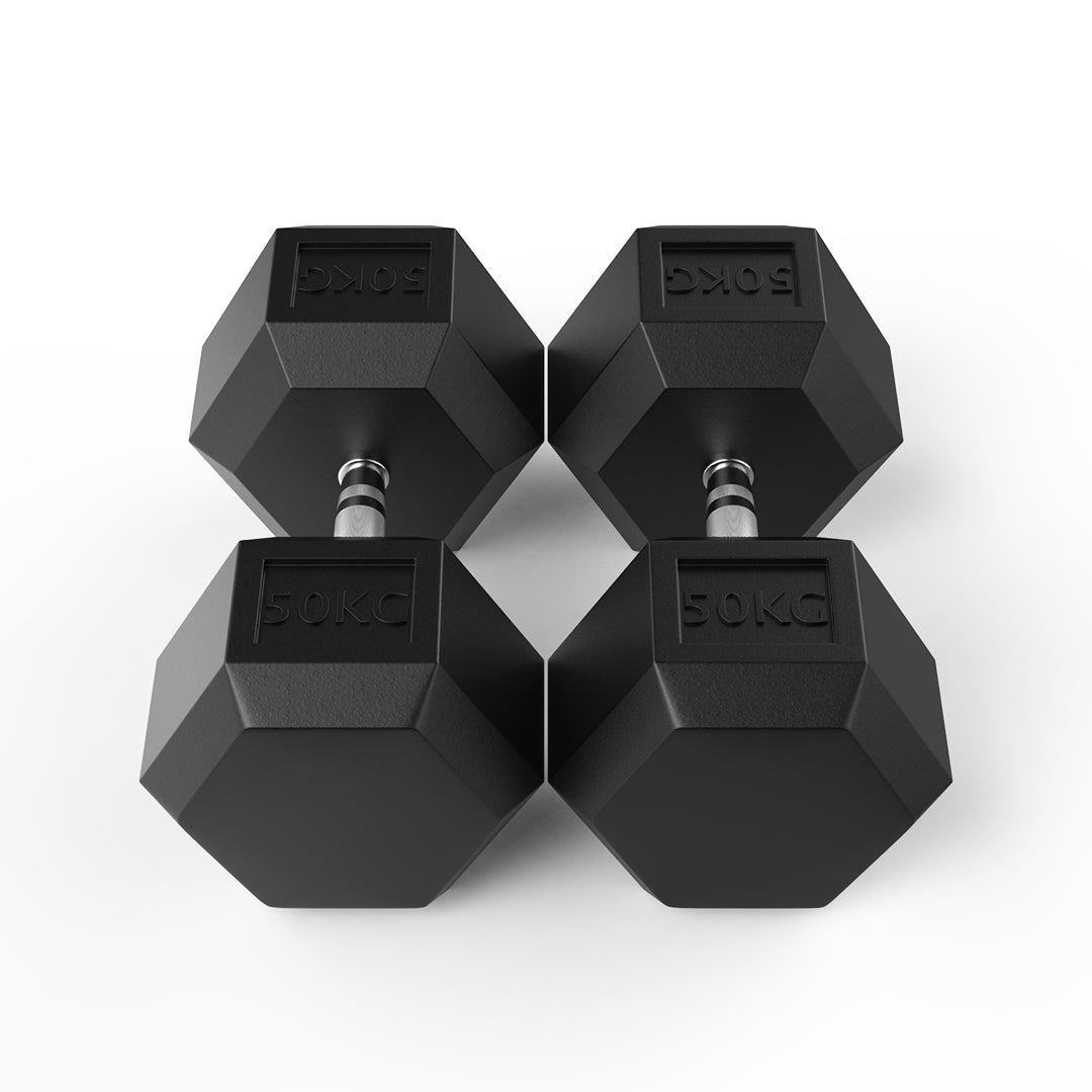 image of 50kg Rubber Hex Dumbbell Pair