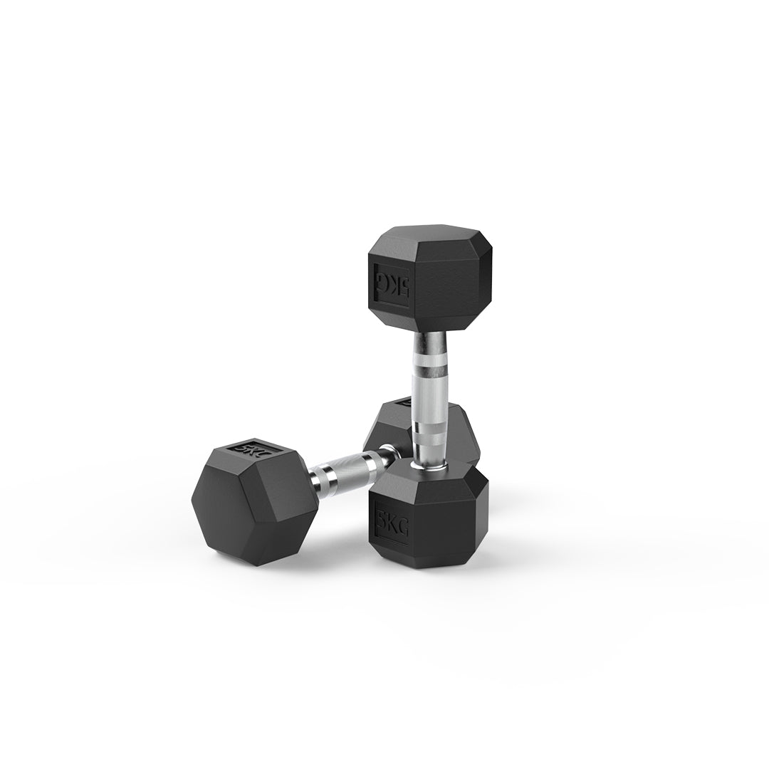 image of 5kg Rubber Hex Dumbbell Pair