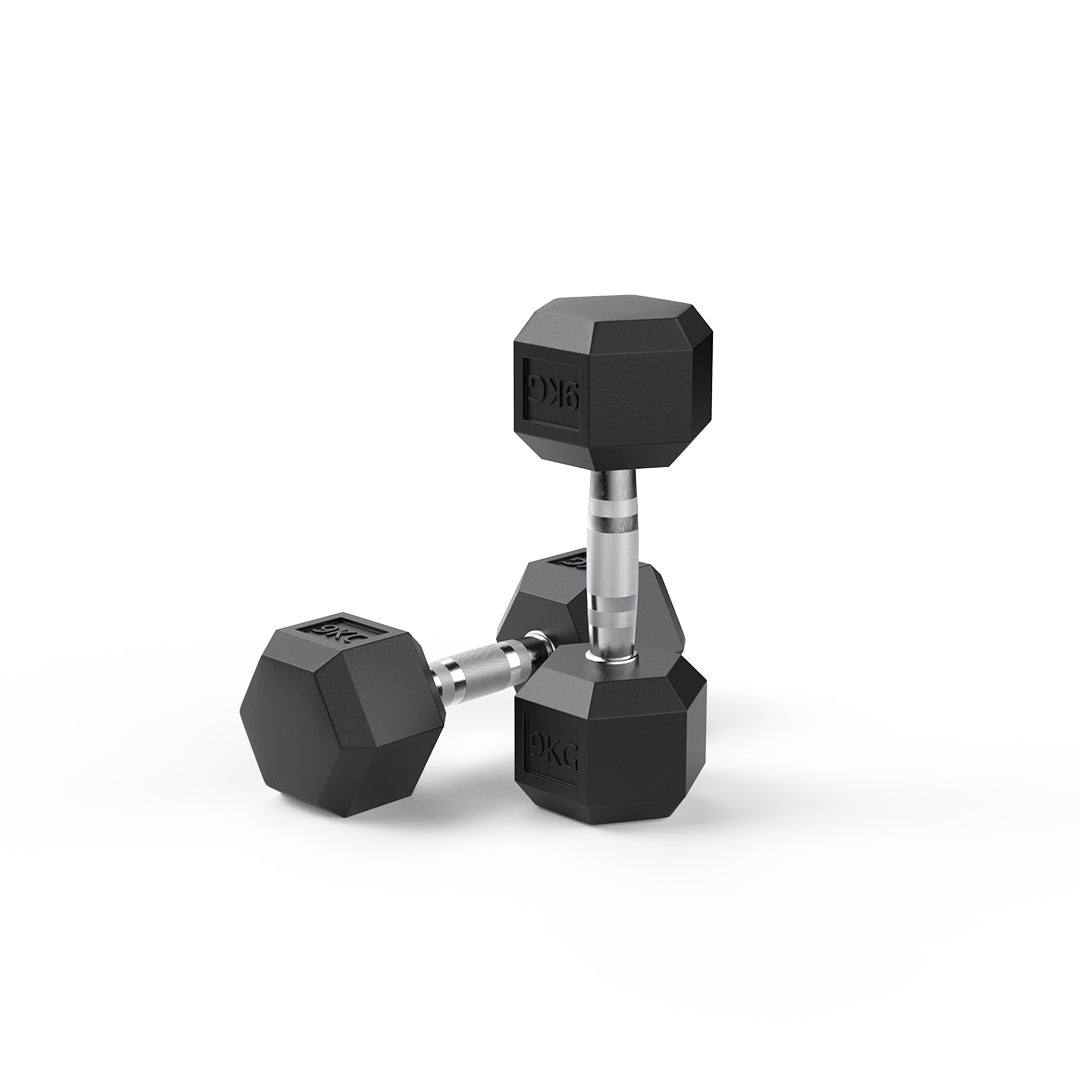 image of 9kg Rubber Hex Dumbbell Pair