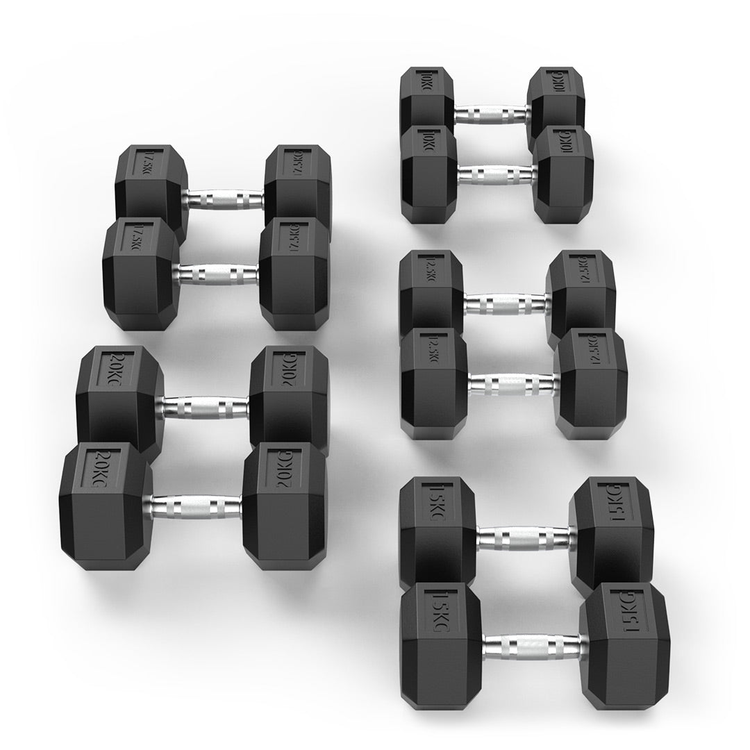 10-20kg Rubber Hex Dumbbell Set