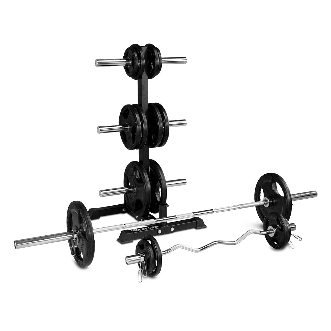 170kg Barbell and Weight Set with Plate Storage Tree Package