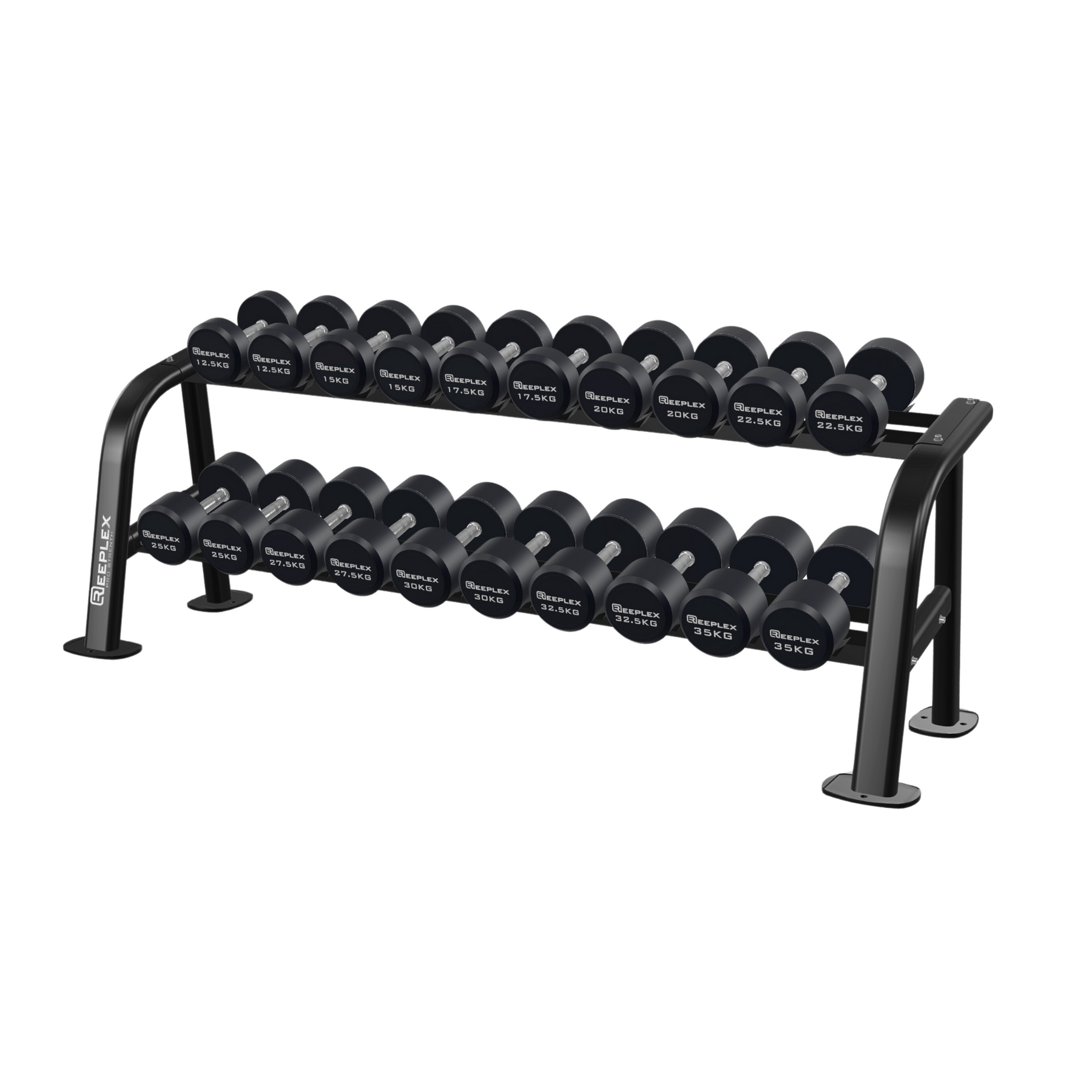 Reeplex Pro Round Dumbbell 12.5kg-35kg Set + Rack