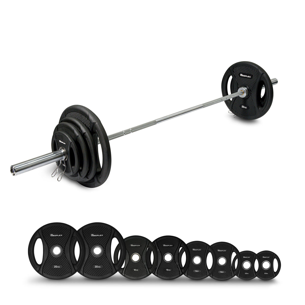 100kg Pro Olympic Barbell & Weight Set with Clips