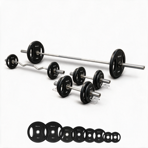 115kg Olympic 7ft Barbell + Ez Curl Bar + Olympic Dumbbells + Weight Set