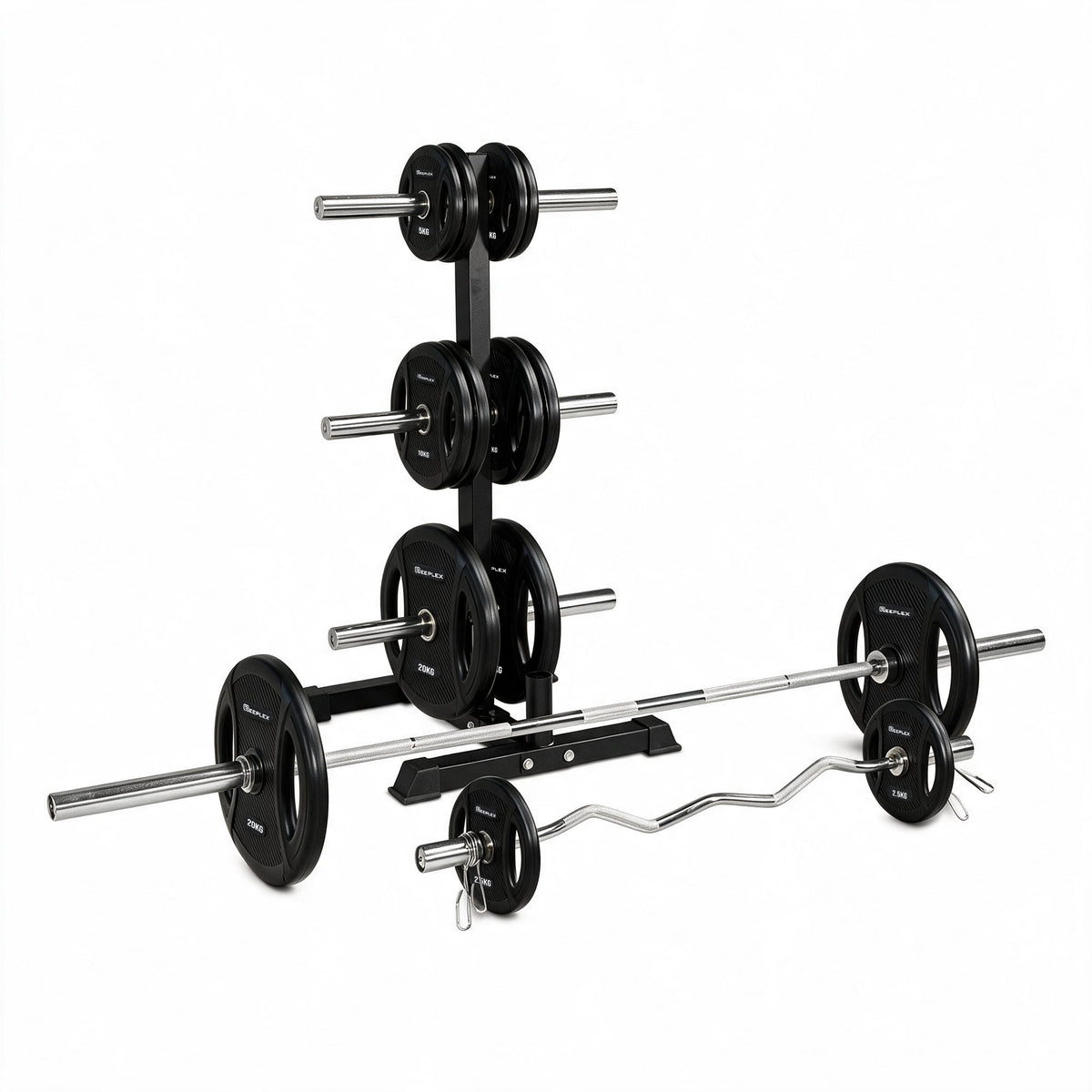 170kg Barbell and Weight Set with Plate Storage Tree Package