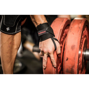 Harbinger Pro thumb loop wrist wraps in use in the gym