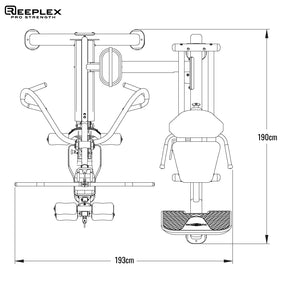 commercial multi-gym with leg press - dimensions