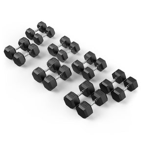 10-25kg Rubber Hex Dumbbell Set - Rubber Hex Dumbbells Melbourne