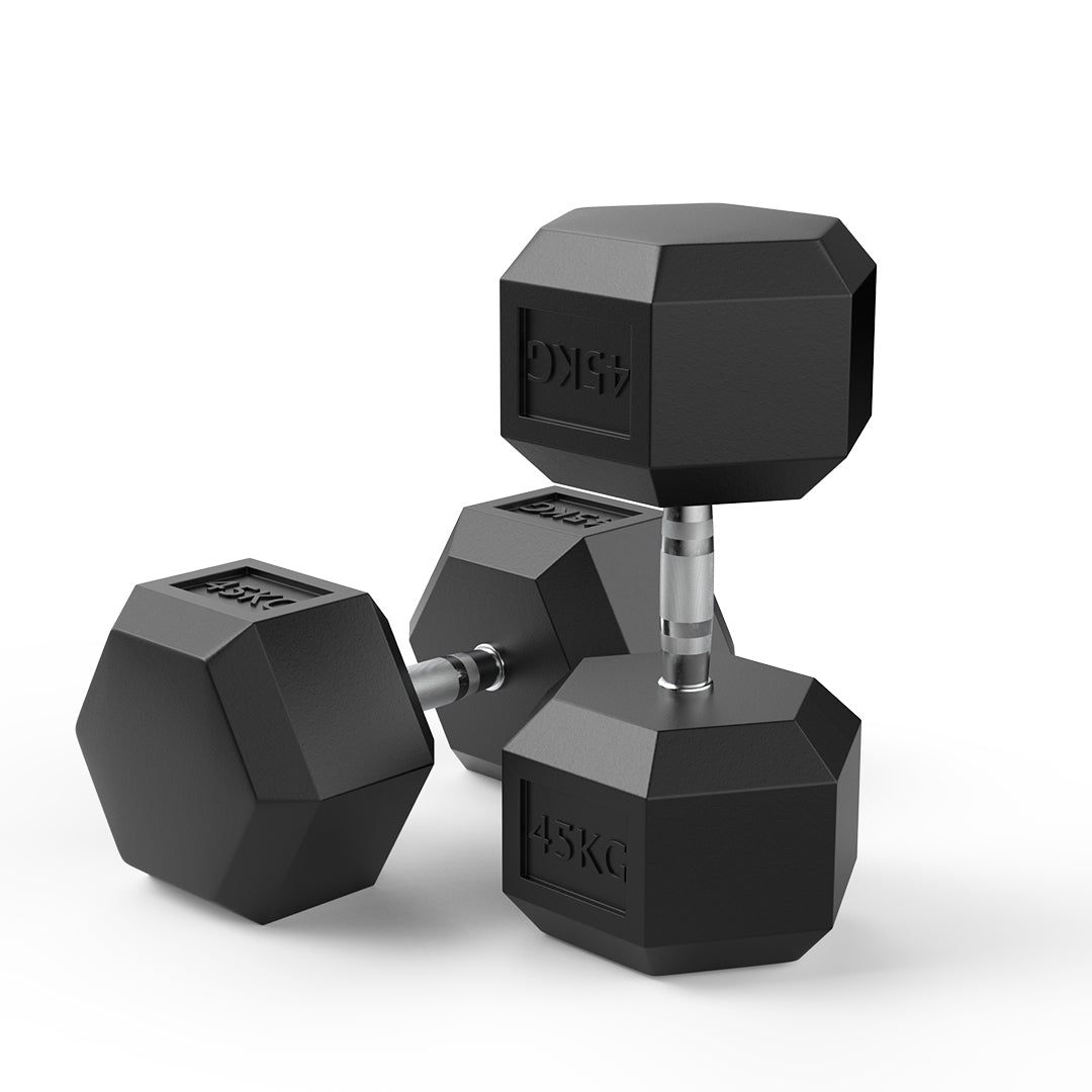 image of 45kg Rubber Hex Dumbbell Pair