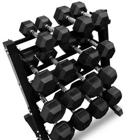 5-25kg Rubber Hex Dumbbell Set & Rack