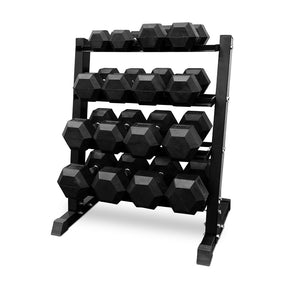 5-25kg Rubber Hex Dumbbell Set & Rack