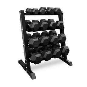 5-25kg Rubber Hex Dumbbell Set & Rack